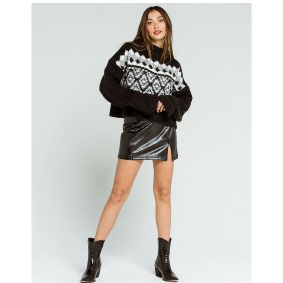 NWT Free People Alpine Black Combo Intarsia Crop Wool Alpaca Blend Sweater - Picture 3 of 11